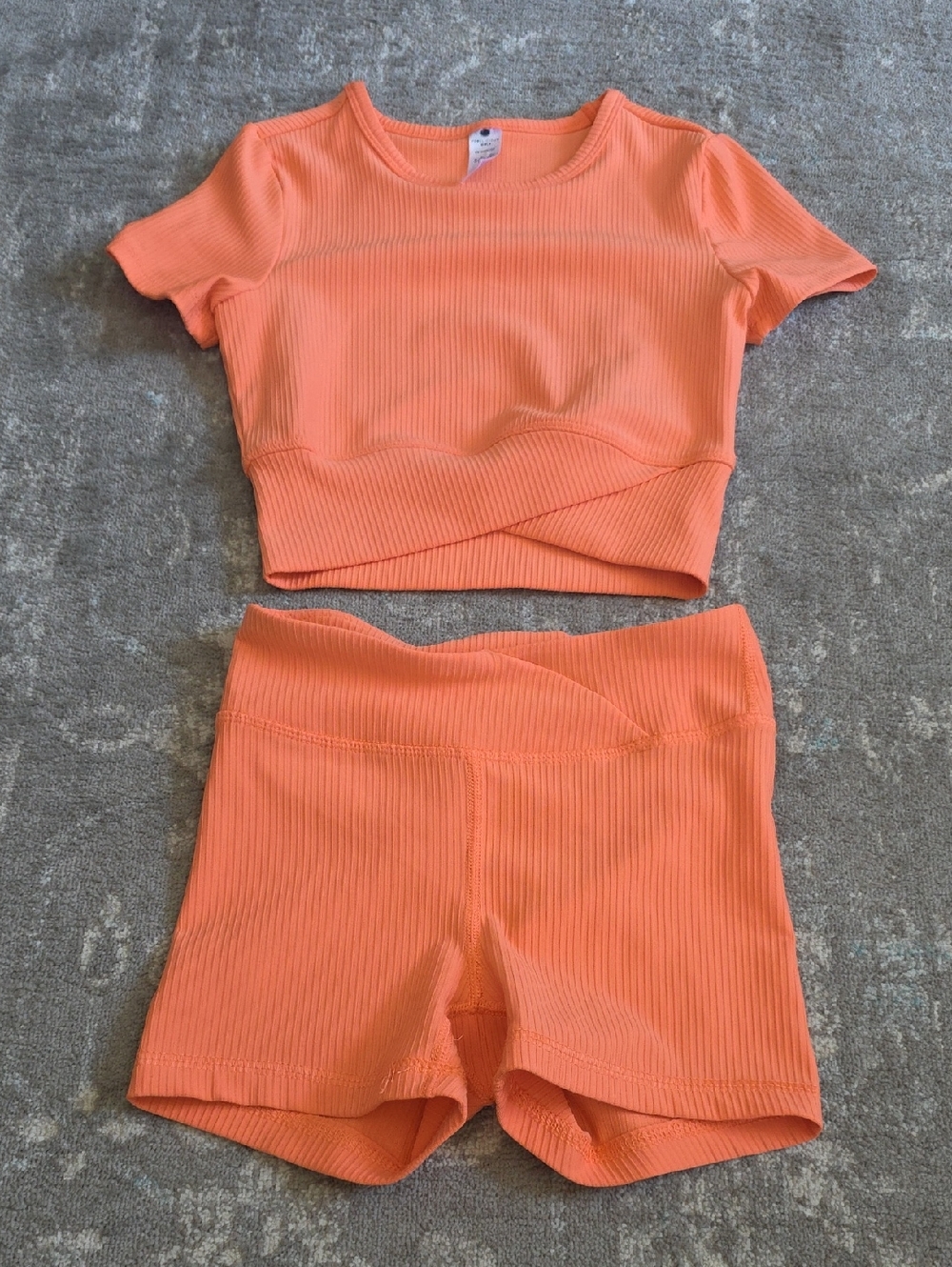 Yogalicious Orange Ribbed Girls Matching Set - Crop Top & Shorts